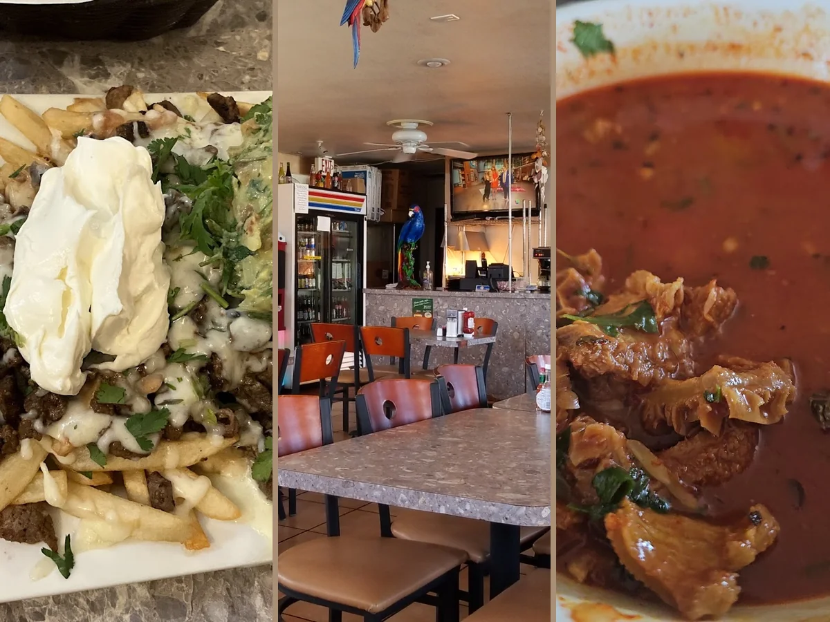 Mexican dishes served with fresh garnishes.